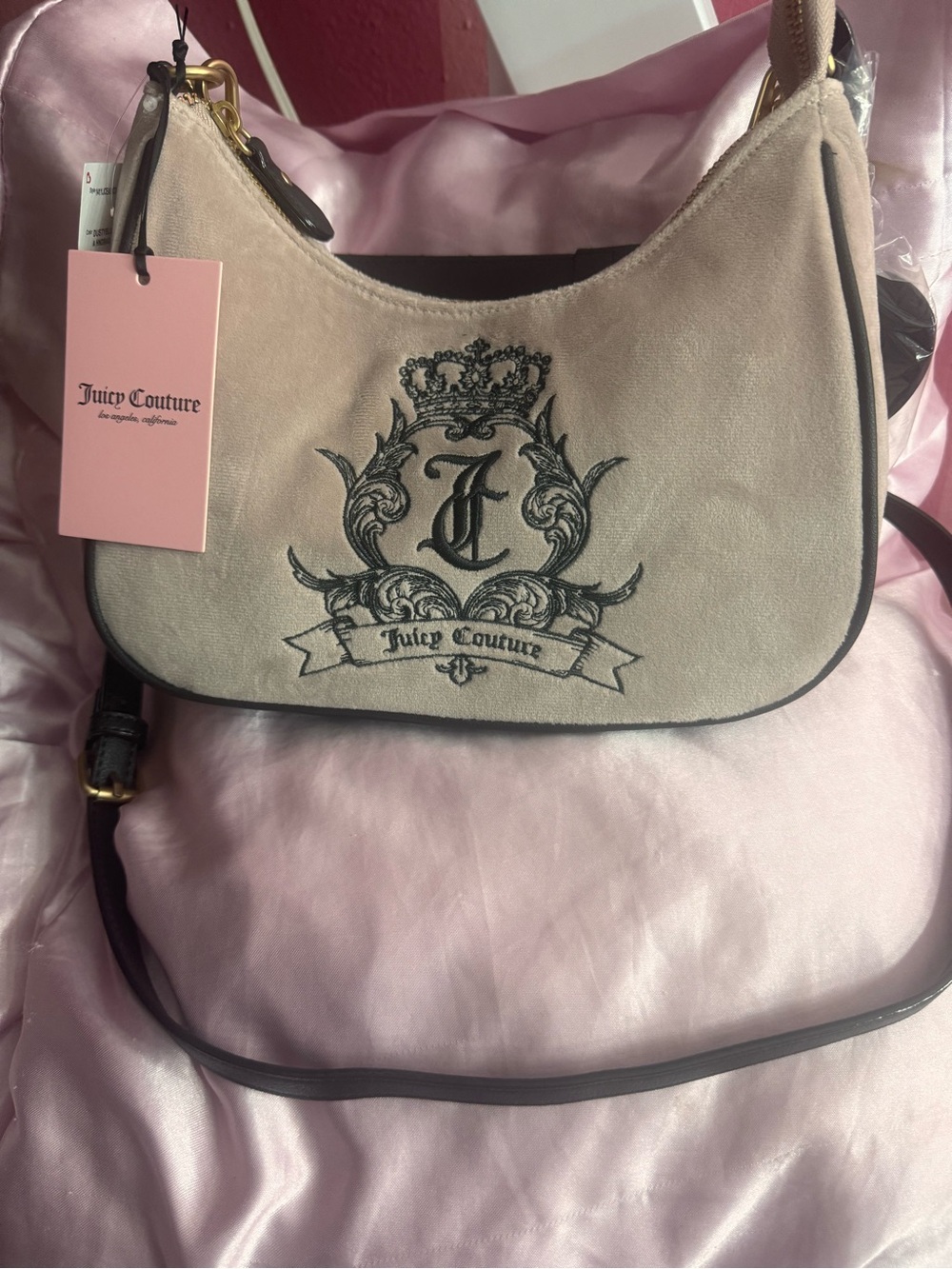 Juicy Couture Beige Suede Logo Coho Bag